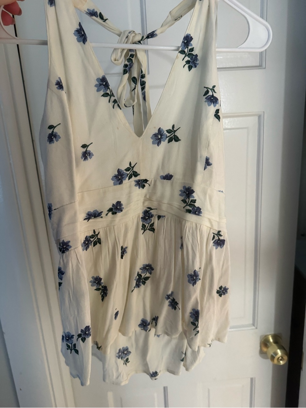 American Eagle Outfitters Cream Halter Camisole with Blue Floral Print